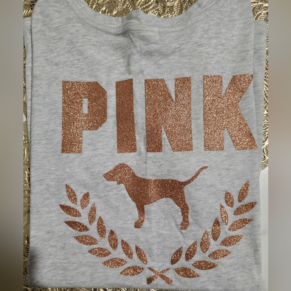 Victoria's Secret PINK Gray and Gold Graphic Tee